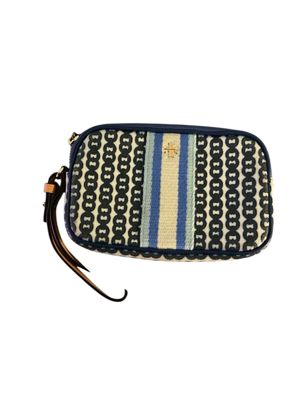 **SALE** Tory Burch Navy, Cream & Light Blue Patterned Wristlet
